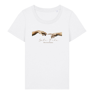 Sola Fide Frauen T-Shirt Detailansicht, Mountain Movers christliche Streetwear