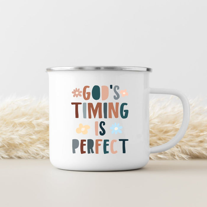 God´s timing is perfect Emaille Tasse