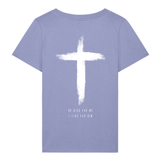 HE DIED FRAUEN T-SHIRT Backprint Detailansicht, Mountain Movers christliche Streetwear