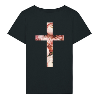 Rose Frauen T-Shirt Back Variante, Mountain Movers christliches Design