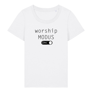 WORSHIP MODUS FRAUEN SHIRT Detailansicht, Mountain Movers christliche Streetwear