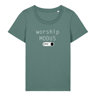WORSHIP MODUS FRAUEN SHIRT Detailansicht, Mountain Movers christliche Streetwear