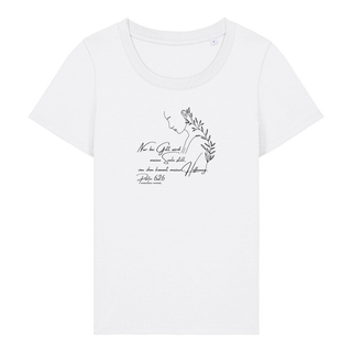 NUR BEI GOTT FRAUEN T-SHIRT Detailansicht, Mountain Movers christliche Streetwear