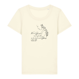 NUR BEI GOTT FRAUEN T-SHIRT Detailansicht, Mountain Movers christliche Streetwear