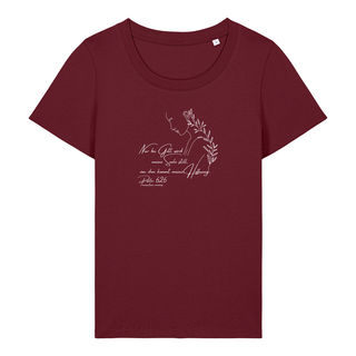 NUR BEI GOTT FRAUEN T-SHIRT Detailansicht, Mountain Movers christliche Streetwear