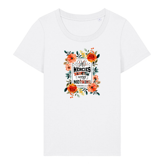 HIS MERCIES FRAUEN T-SHIRT FRONT Detailansicht, Mountain Movers christliche Streetwear