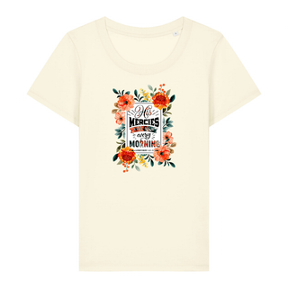 HIS MERCIES FRAUEN T-SHIRT FRONT Detailansicht, Mountain Movers christliche Streetwear