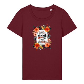 HIS MERCIES FRAUEN T-SHIRT FRONT Detailansicht, Mountain Movers christliche Streetwear