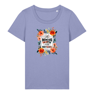 HIS MERCIES FRAUEN T-SHIRT FRONT Detailansicht, Mountain Movers christliche Streetwear