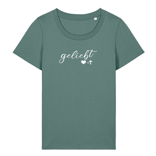 Geliebt Frauen T-Shirt Detail, Mountain Movers christlicher Print