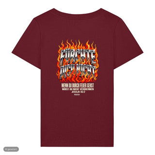 Fürchte dich nicht Flammen Frauenshirt, Burgunder, Rückseite