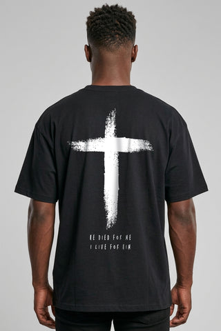 He Died Oversized Shirt BackPrint