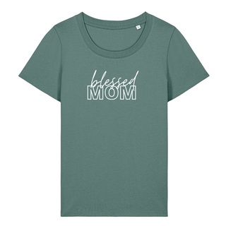 Blessed Mom Frauen T-Shirt Detail, Mountain Movers christlicher Print