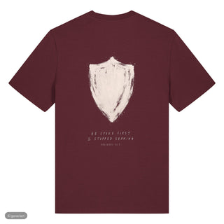 He Spoke First T-Shirt, Burgunder, Rückseite