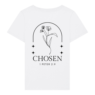 Chosen Flower Frauen T-Shirt BackPrint, christliche Streetwear von Mountain Movers