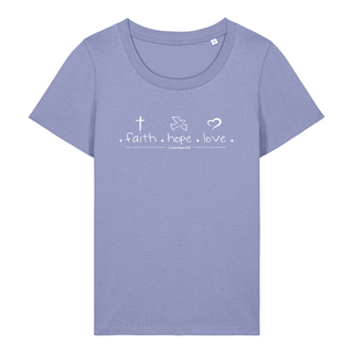 Faith Hope Love Frauen T-Shirt Detailansicht, Mountain Movers christliche Streetwear