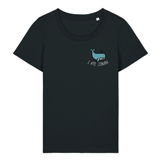I ate Jonah Frauen T-Shirt Detailansicht, Mountain Movers christliche Streetwear