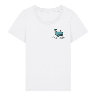 I ate Jonah Frauen T-Shirt Detailansicht, Mountain Movers christliche Streetwear