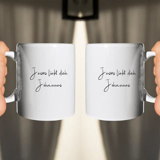 Jesus liebt dich Tasse personalisierbar, christliche Streetwear von Mountain Movers