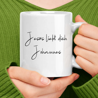 Jesus liebt dich Tasse personalisierbar Variante, Mountain Movers christliches Design