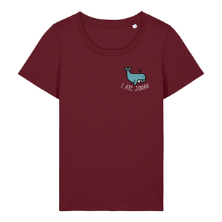 I ate Jonah Frauen T-Shirt Detailansicht, Mountain Movers christliche Streetwear