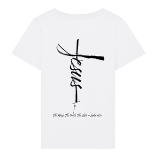 Jesus Cross Frauen T-Shirt BackPrint, christliche Streetwear von Mountain Movers