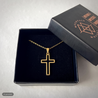 Kreuzkette Gold mit offenem Kreuz in der Mountain Movers Geschenkbox
