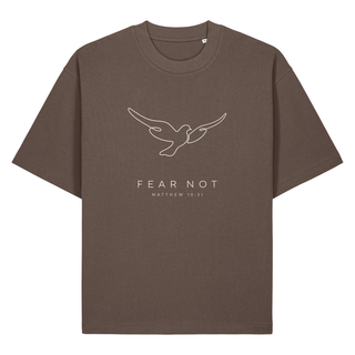 Fear Not Taube Matthäus 10:31 Heavy Oversized Shirt Chestprint, Mocha, Vorderseite