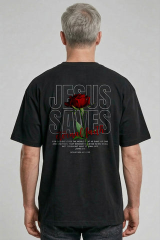 Jesus Saves Rose Oversized Shirt BackPrint, christliche Streetwear von Mountain Movers