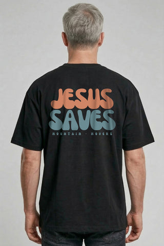 Jesus Saves Oversized Shirt BackPrint im Lifestyle Look, Mountain Movers DACH