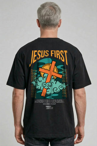 Jesus First Oversized Shirt (Front und BackPrint), christliche Streetwear von Mountain Movers