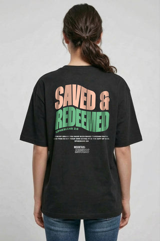 Saved and Redeemed Oversized Shirt BackPrint, christliche Streetwear von Mountain Movers
