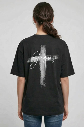 Jesus painted Cross Oversized Shirt BackPrint im Lifestyle Look, Mountain Movers DACH