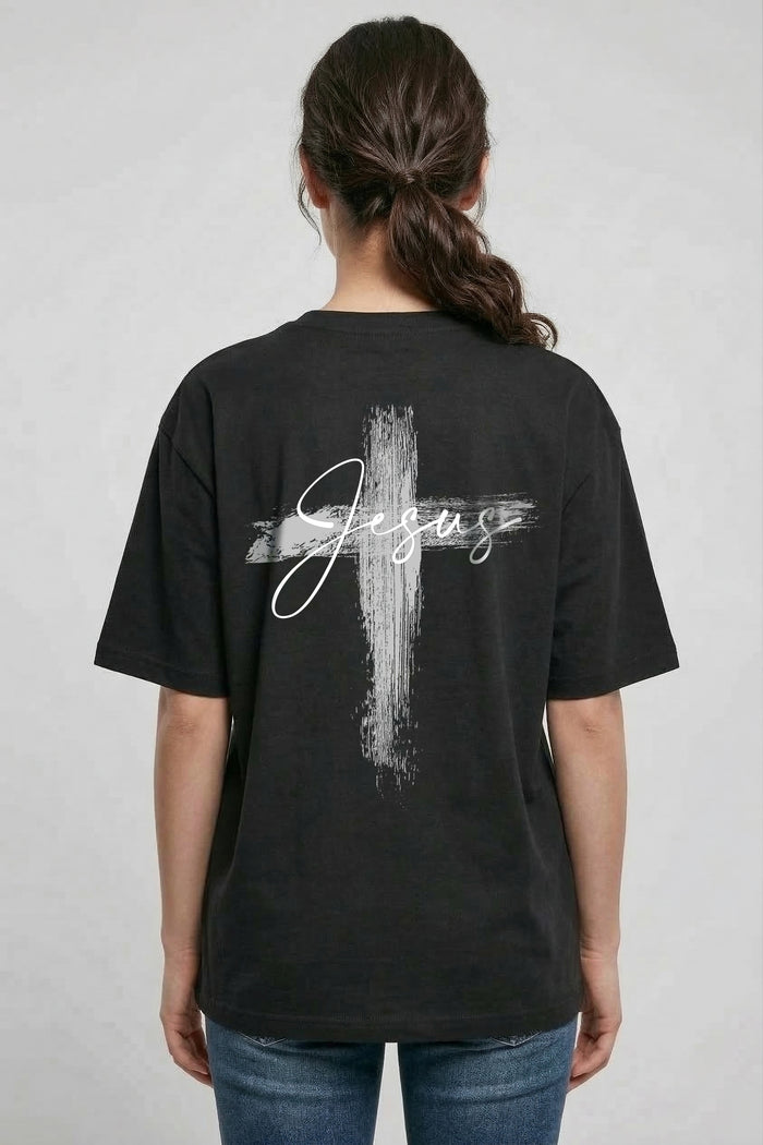 Jesus Painted Cross Oversized Shirt Backprint