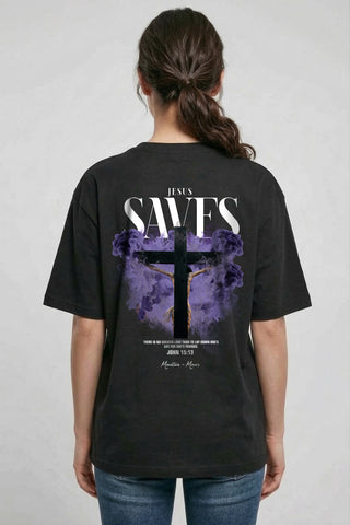 Jesus Saves Streetwear Oversized Shirt Back & Frontprint, christliche Streetwear von Mountain Movers