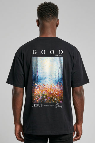 Good news Jesus saves Oversized Shirt BackPrint, christliche Streetwear von Mountain Movers