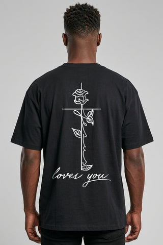 Jesus loves you Rose Oversized Shirt BackPrint im Lifestyle Look, Mountain Movers DACH
