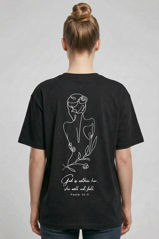 God is within her lineart Oversized Shirt BackPrint im Lifestyle Look, Mountain Movers DACH