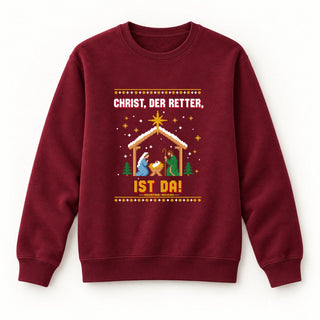 Christ der Retter ist da Krippe Christmas Sweatshirt Burgunder
