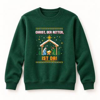 Christ der Retter ist da Krippe Christmas Sweatshirt Grün