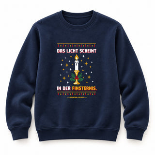Das Licht scheint in der Finsternis Kerze Christmas Sweatshirt Navy
