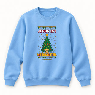 Jesus ist Weihnachten Tannenbaum Christmas Sweatshirt Babyblau