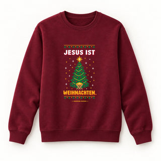 Jesus ist Weihnachten Tannenbaum Christmas Sweatshirt Burgunder