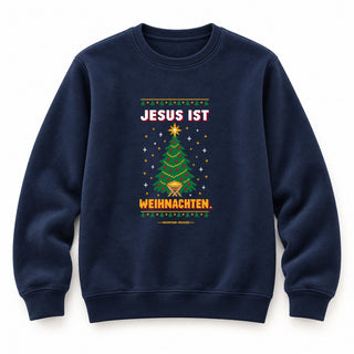 Jesus ist Weihnachten Tannenbaum Christmas Sweatshirt Navy