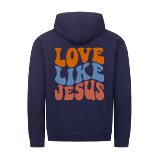 Love Like Jesus Wavy Zipper Hoodie Backprint Detailansicht, Mountain Movers christliche Streetwear