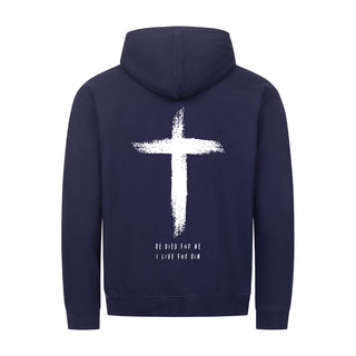 He died Zipper Hoodie Backprint Detailansicht, Mountain Movers christliche Streetwear