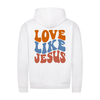 Love Like Jesus Wavy Zipper Hoodie Backprint Variante, Mountain Movers christliches Design