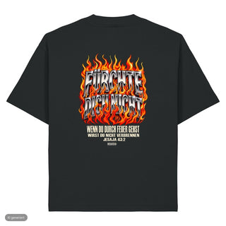 Fürchte dich nicht Flammen Heavy Oversized Shirt, Schwarz, Rückseite