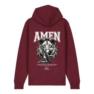 Amen Zipper Hoodie Backprint, Burgunder, Rückseite, Mountain Movers christliche Streetwear
