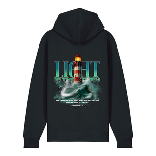 God as Our Light and Salvation Zipper Hoodie Backprint, Schwarz, Rückseite, Mountain Movers christliche Streetwear